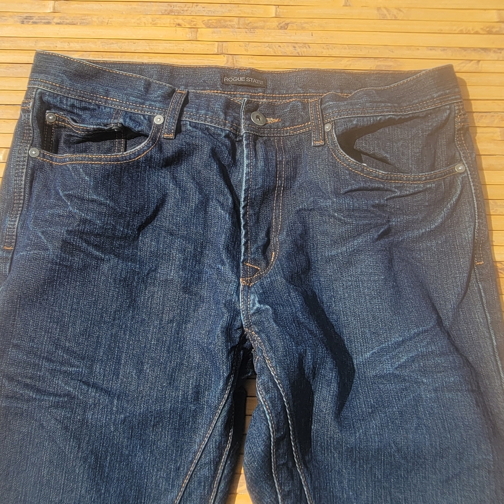 Rogue State Mens Moto Jeans Regular Straight 36×33 Med Wash Pants